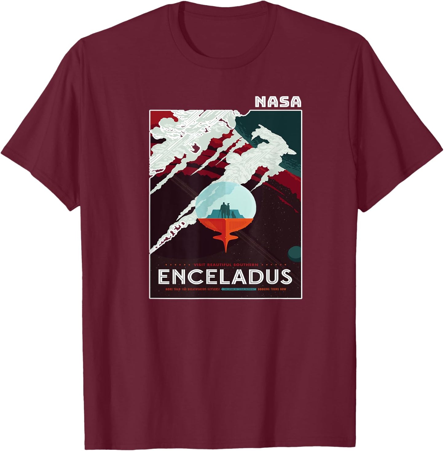 Enceladus Space Tourism NASA Poster T-Shirt - T-Shirt | Maroon