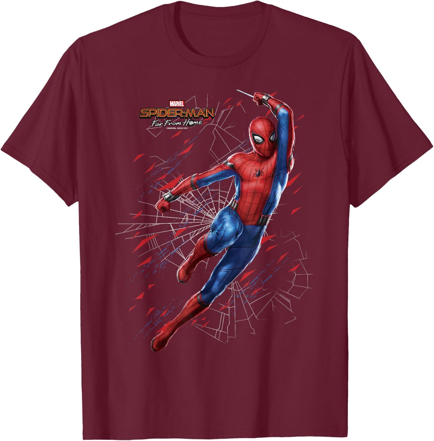 Marvel Spider-Man Far from Home Web Swing Shatter Portrait T-Shirt - T-Shirt | Maroon