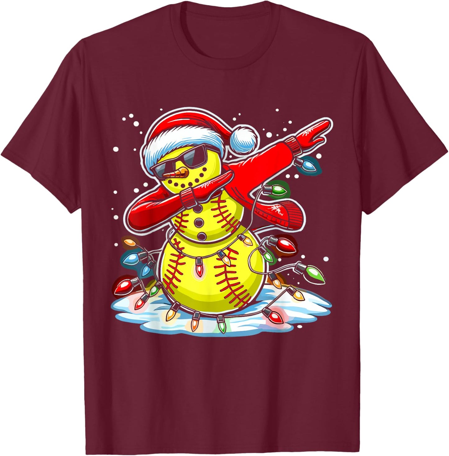 Dabbing Christmas Softball Snowman Girls, Softball Christmas T-Shirt - T-Shirt | Maroon