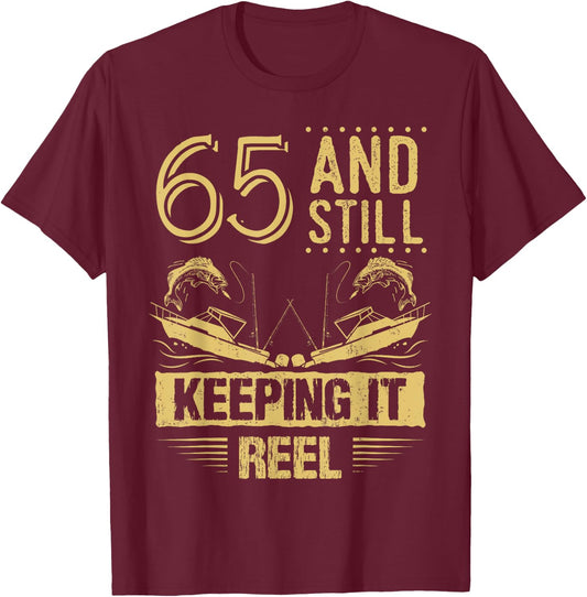 Funny Fishing Shirt 65th Birthday Fisherman Gift 65 Year Old T-Shirt - T-Shirt | Maroon