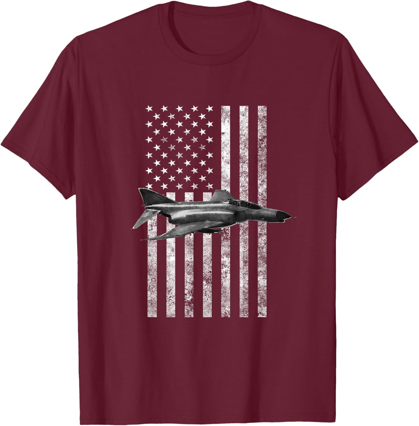 F-4 Phantom II American USA Flag - Military Machine T-Shirt - T-Shirt | Maroon