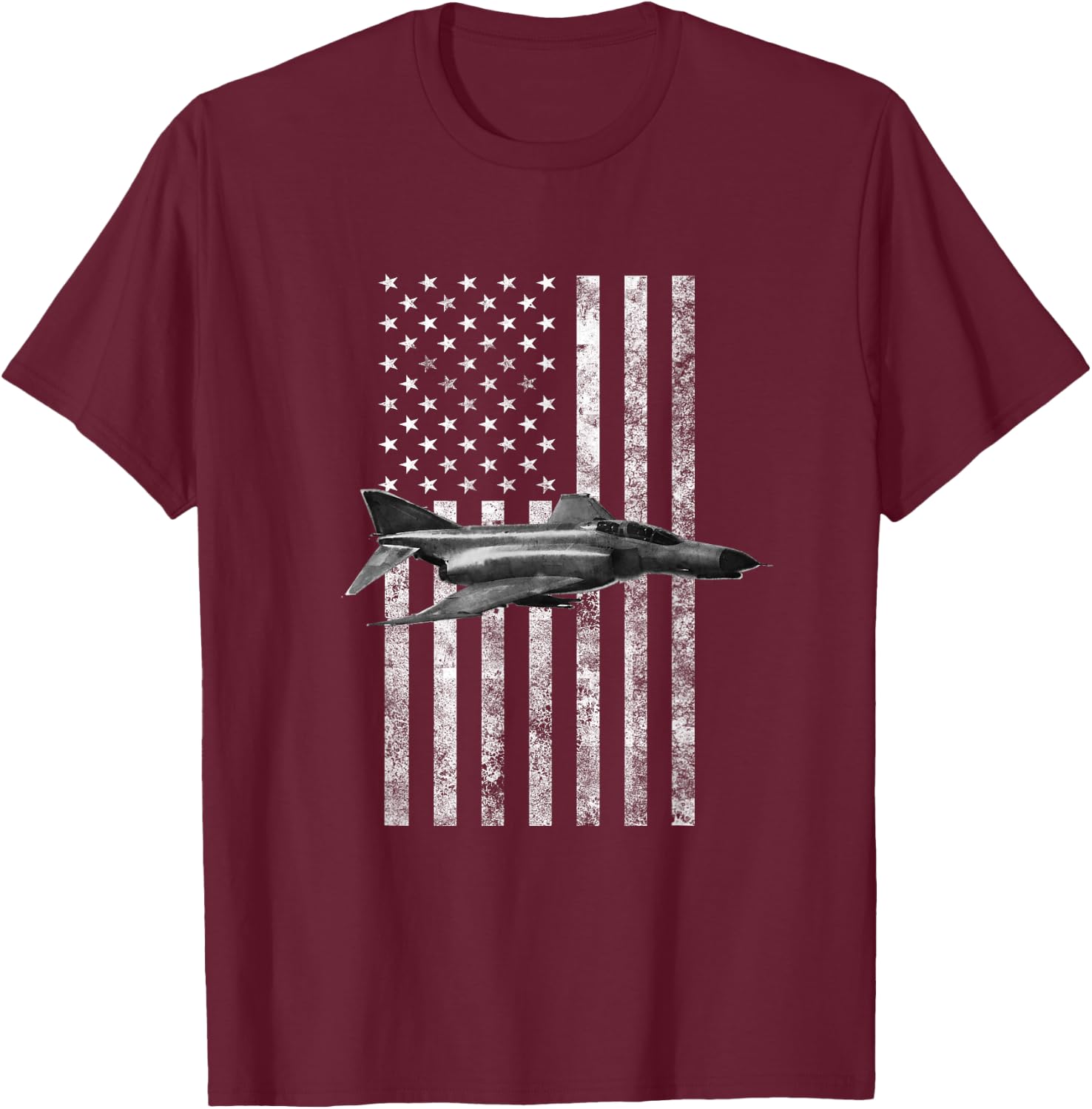 F-4 Phantom II American USA Flag - Military Machine T-Shirt - T-Shirt | Maroon