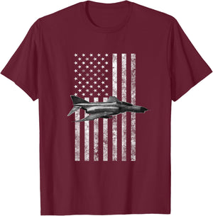 F-4 Phantom II American USA Flag - Military Machine T-Shirt - T-Shirt | Maroon