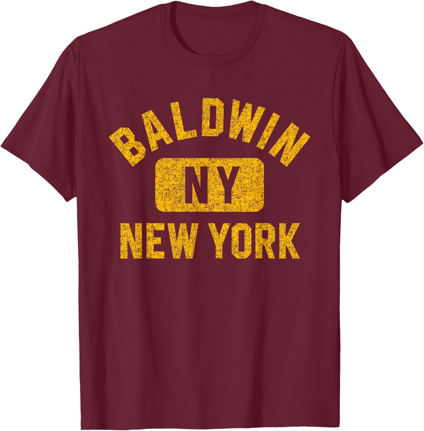 Baldwin NY New York Gym Style Distressed Amber Print T-Shirt - T-Shirt | Maroon
