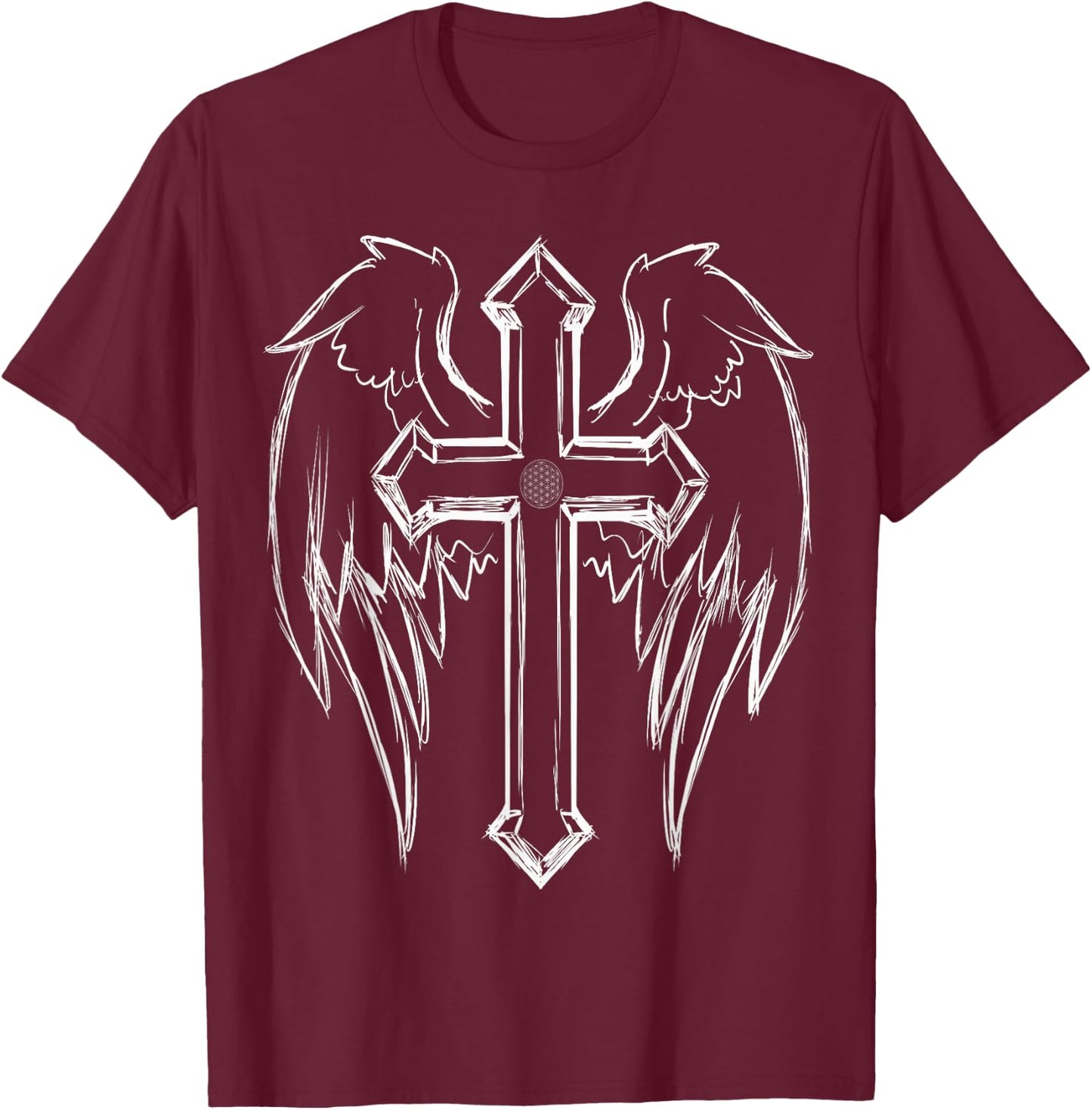 Religious Holy Crucifix Christian Angel Wings Cross Gift T-Shirt - T-Shirt | Maroon