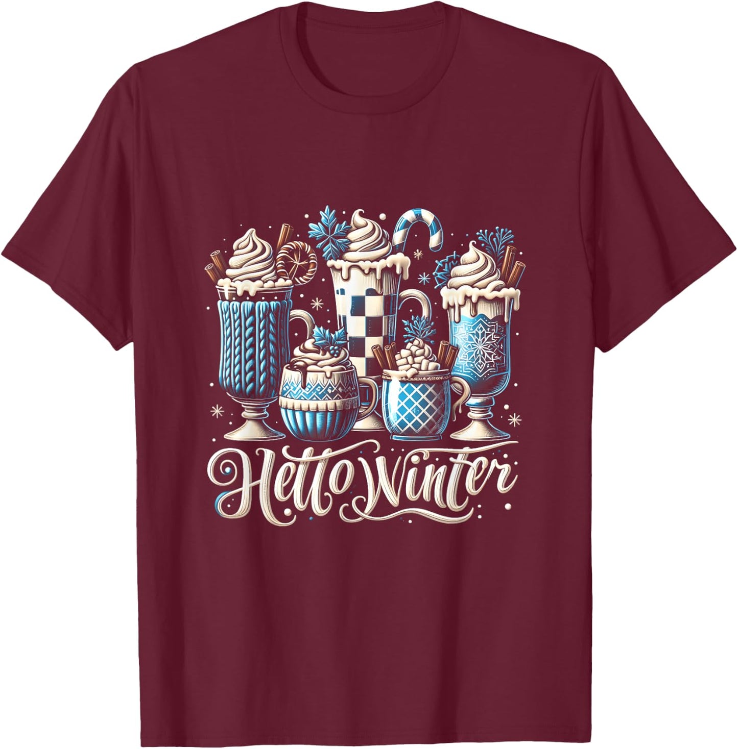 Hello a Winter Sweet Cozy Coffee Lovers Snowman Christmas T-Shirt - T-Shirt | Maroon