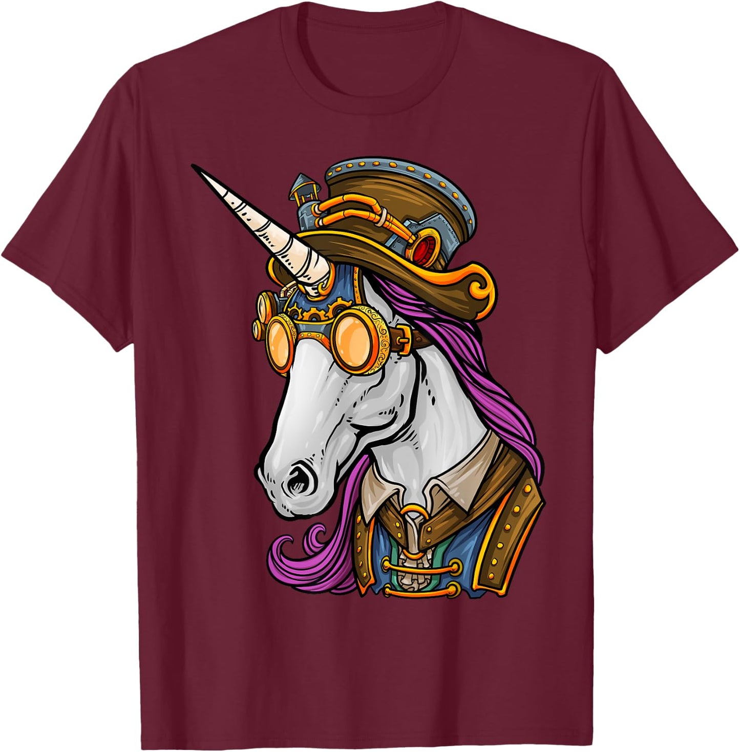 Steampunk Gothic Unicorn Mechanical Animal Unicorn Lover T-Shirt - T-Shirt | Maroon
