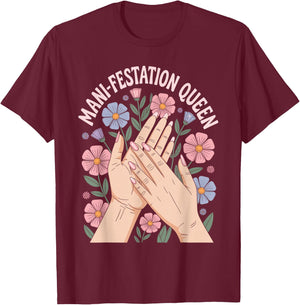 Funny Nail Artist Manifestation Queen Nail Tech T-Shirt - T-Shirt | Maroon