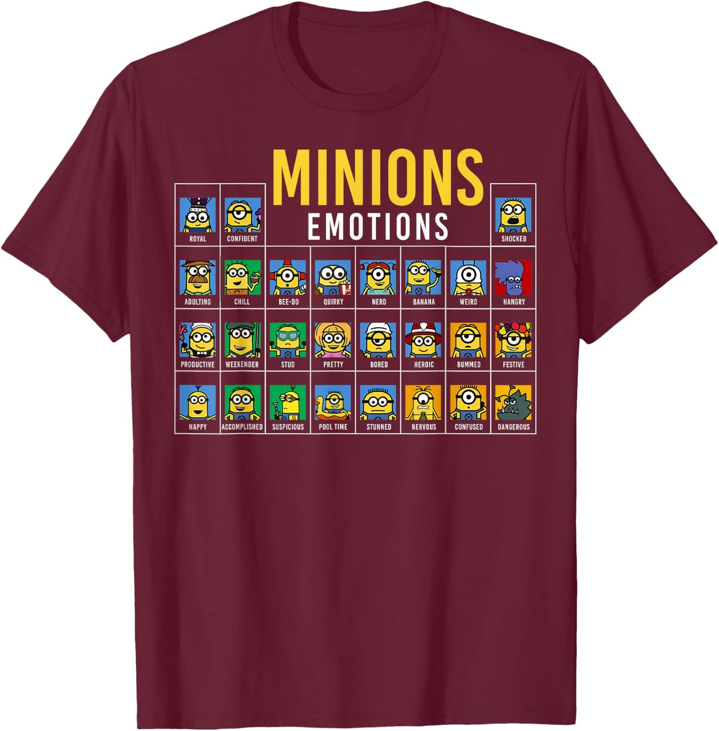 Despicable Me Minions Periodic Table Of Minions T-Shirt - T-Shirt | Maroon