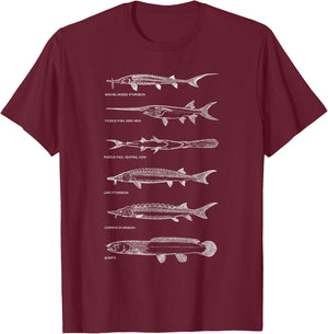 Sturgeons Paddle Fish Bowfin Fish Chart Best Fisherman Gift T-Shirt - T-Shirt | Maroon