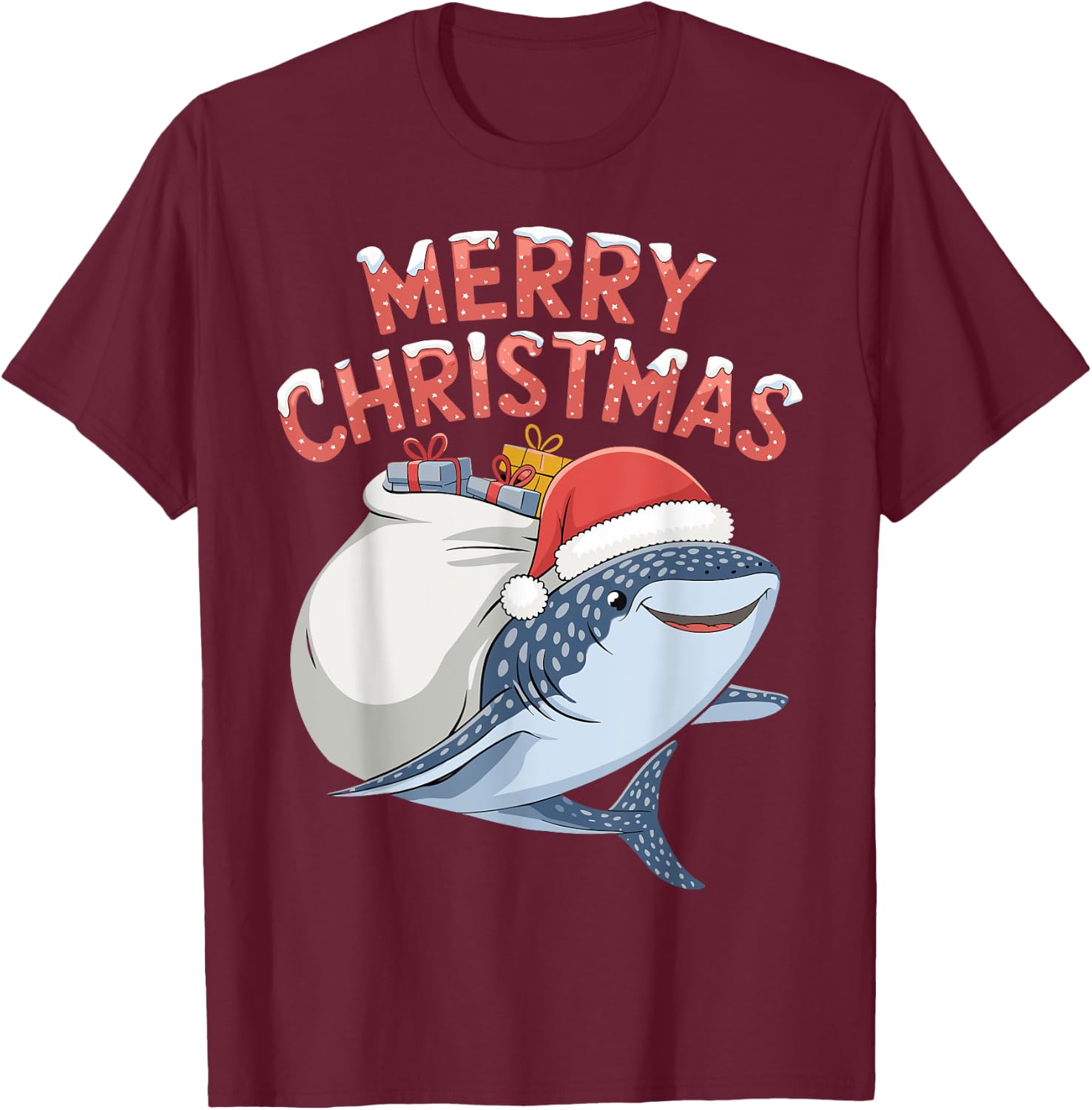 Merry Christmas Whale Shark T-Shirt - T-Shirt | Maroon