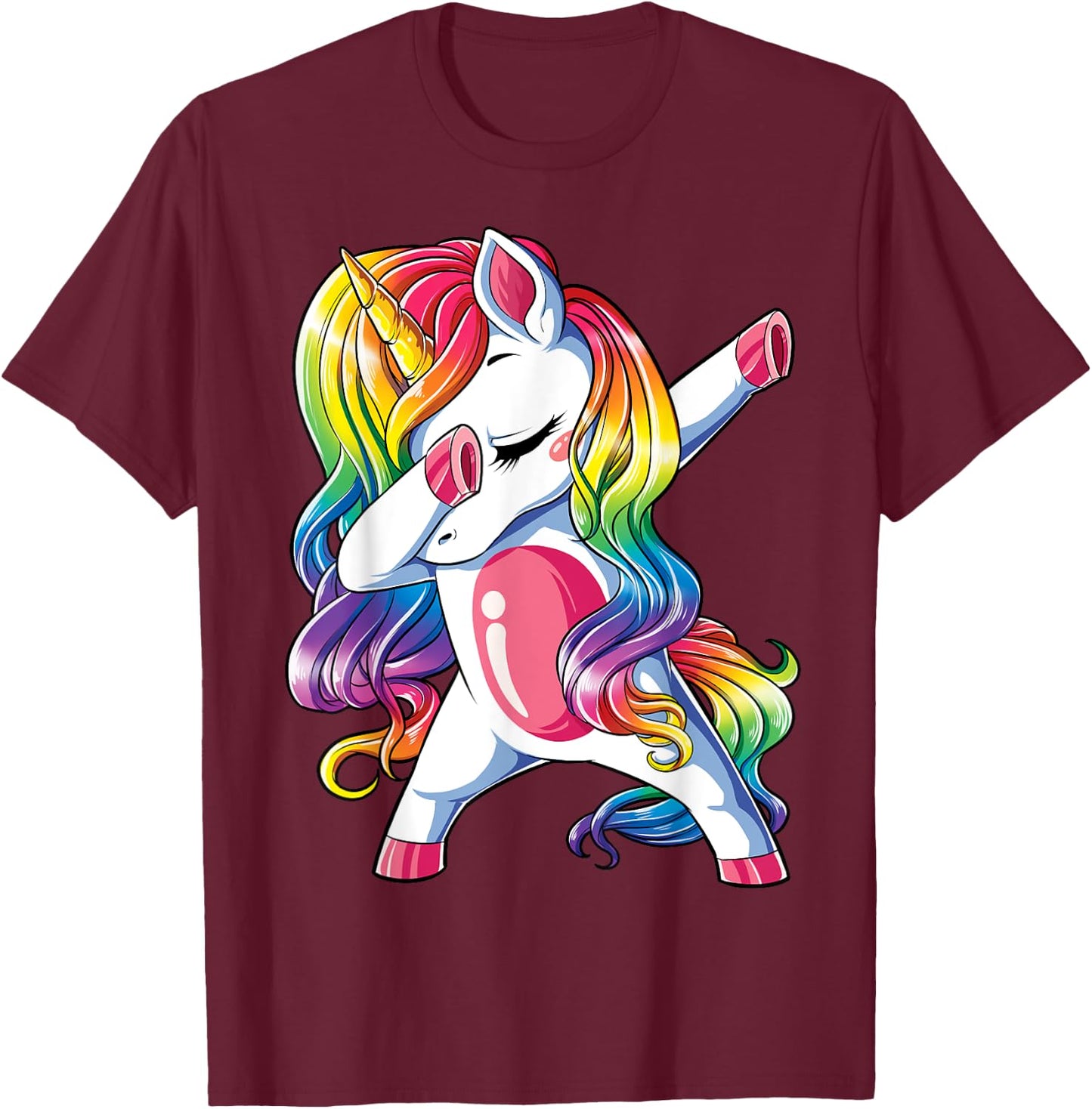 Dabbing Unicorn T Shirt Girls Kids Women Rainbow Unicorns T-Shirt - T-Shirt | Maroon