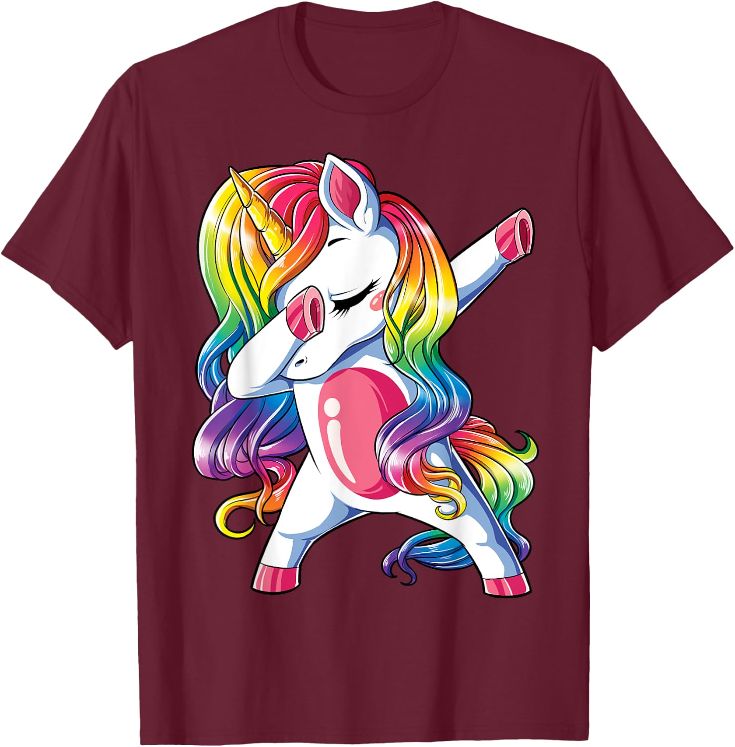 Dabbing Unicorn T Shirt Girls Kids Women Rainbow Unicorns T-Shirt - T-Shirt | Maroon