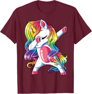 Dabbing Unicorn T Shirt Girls Kids Women Rainbow Unicorns T-Shirt - T-Shirt | Maroon