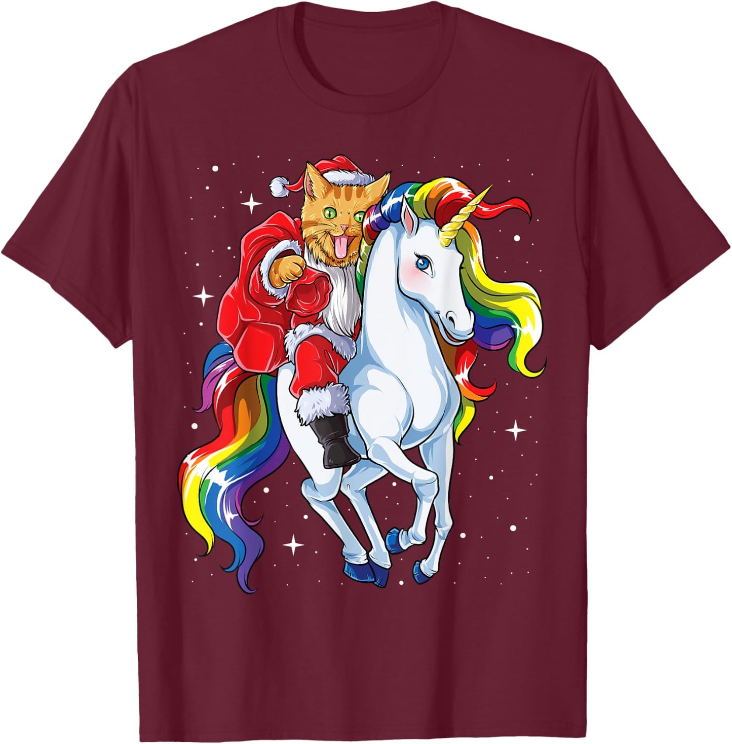 Cat Santa Unicorn T shirt Christmas Girls Women Meowy Xmas T-Shirt - T-Shirt | Maroon