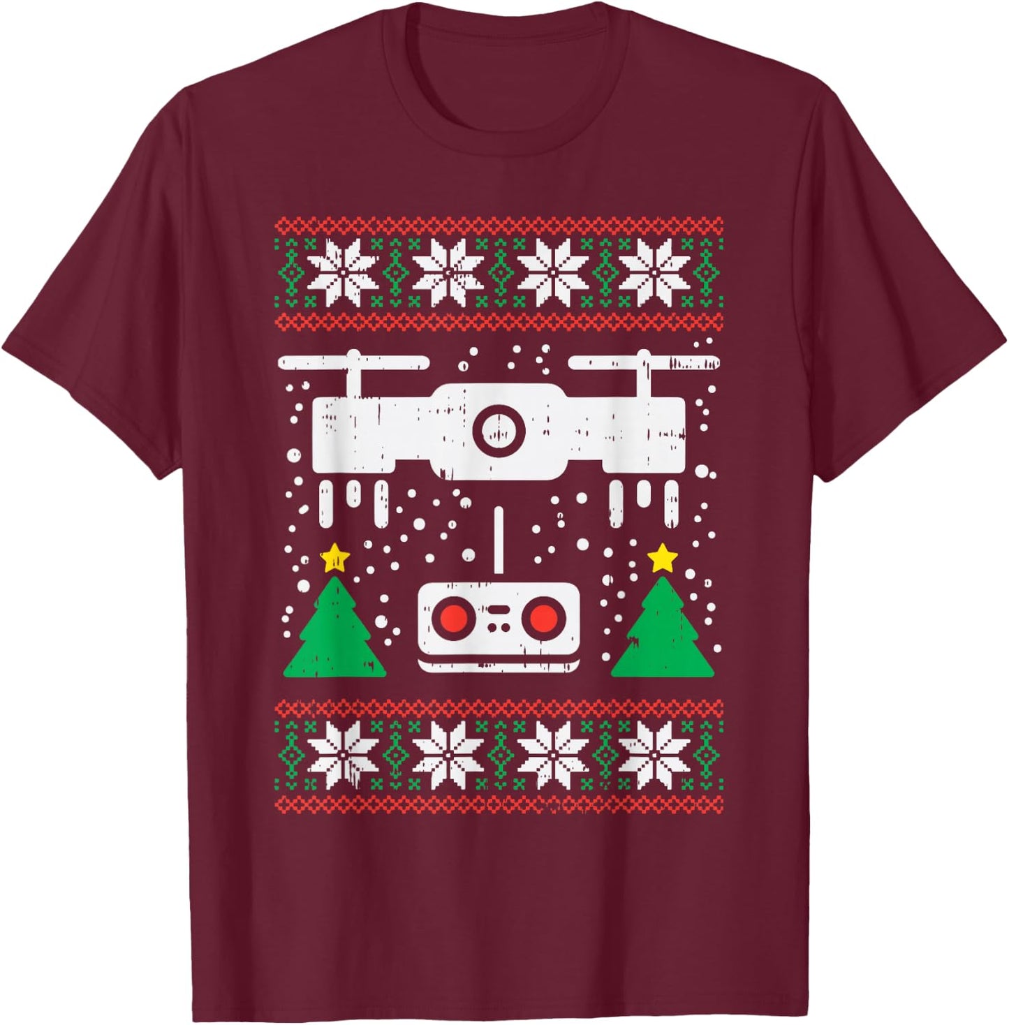 Drone Ugly Christmas Sweater Videography Photographer PJ T-Shirt - T-Shirt | Maroon