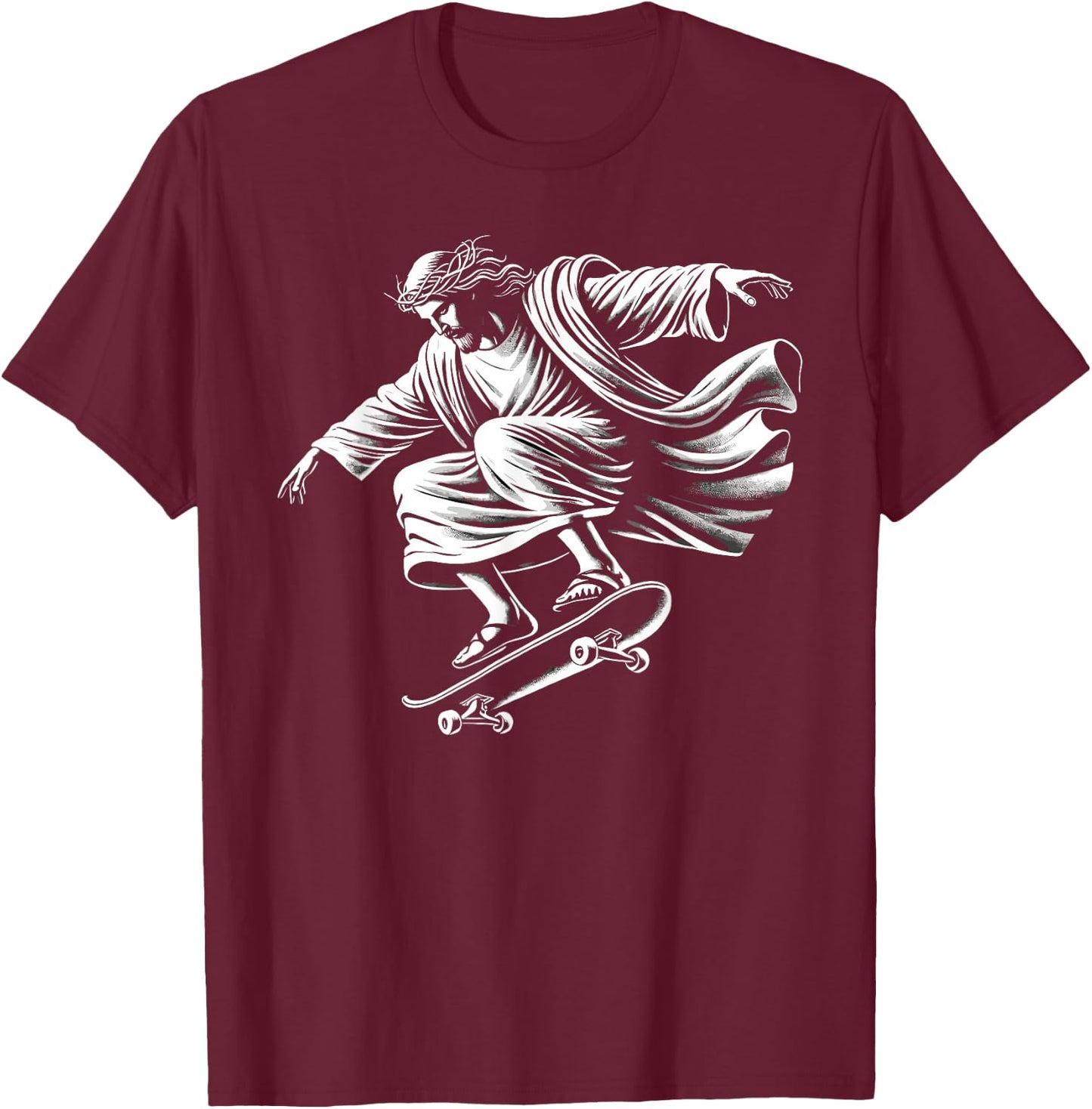 Funny jesus skateboard skateboarding christ christian skate T-Shirt - T-Shirt | Maroon
