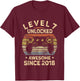 Kids Level 7 Unlocked 7th Birthday 7 Year Old Gifts Gamer Bday T-Shirt - T-Shirt | Maroon