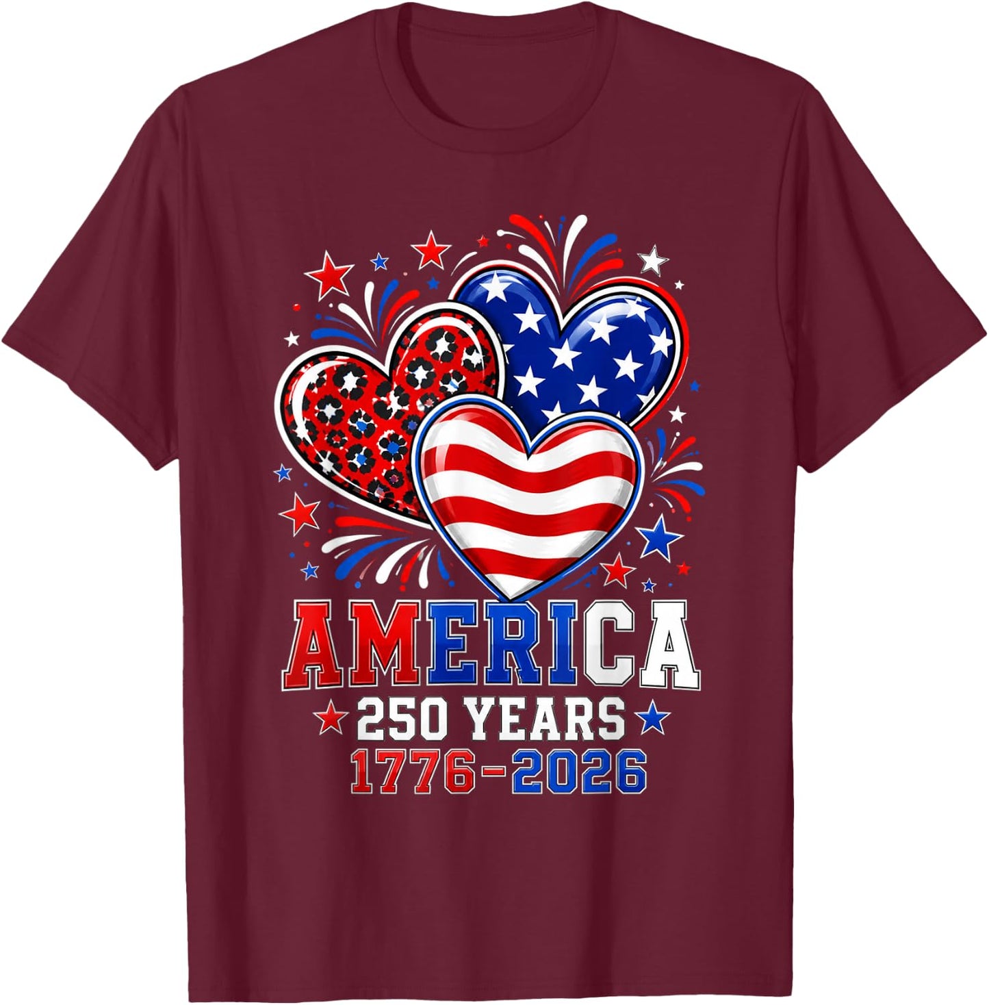 250th Anniversary America Flag Heart 250 Year Women Girls T-Shirt - T-Shirt | Maroon