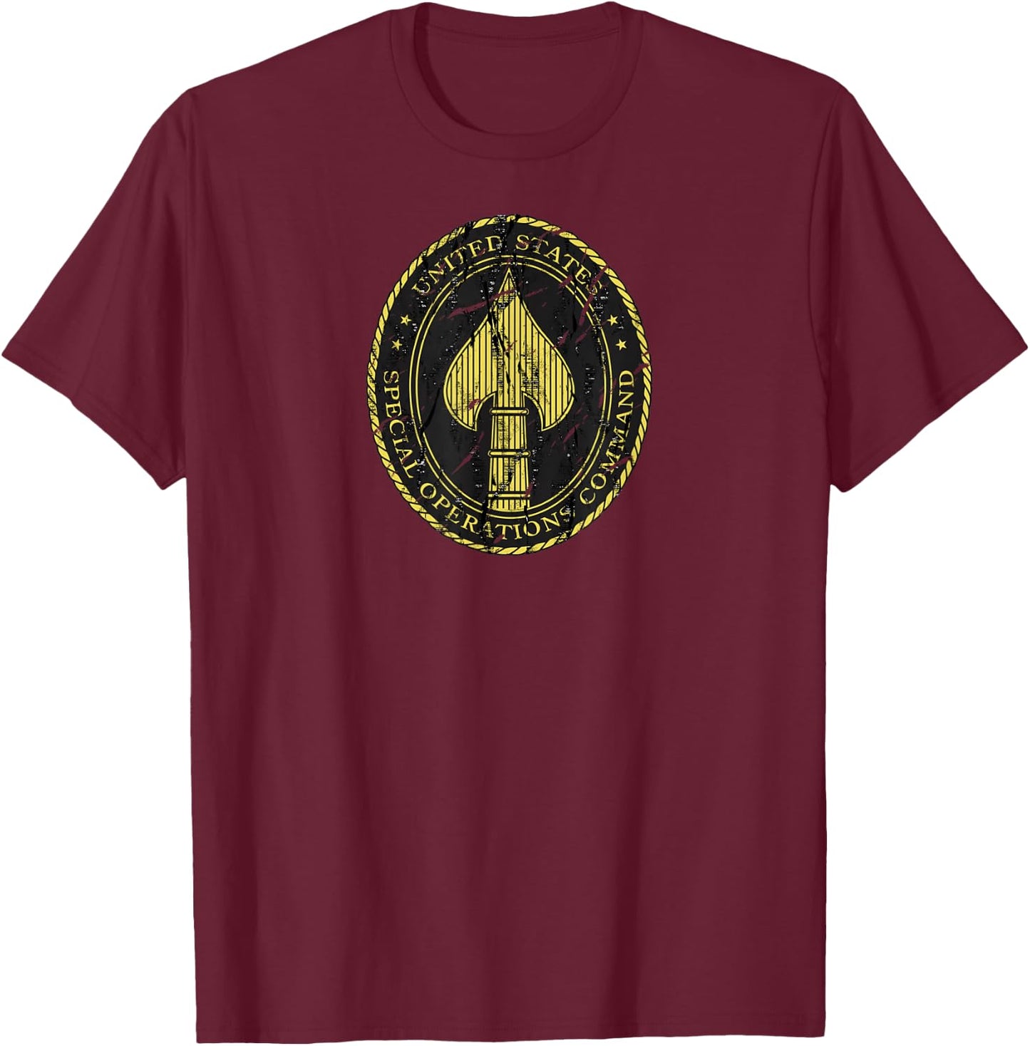 US Special Forces Shirt - US SOCOM Shirt - Distressed T-Shirt - T-Shirt | Maroon