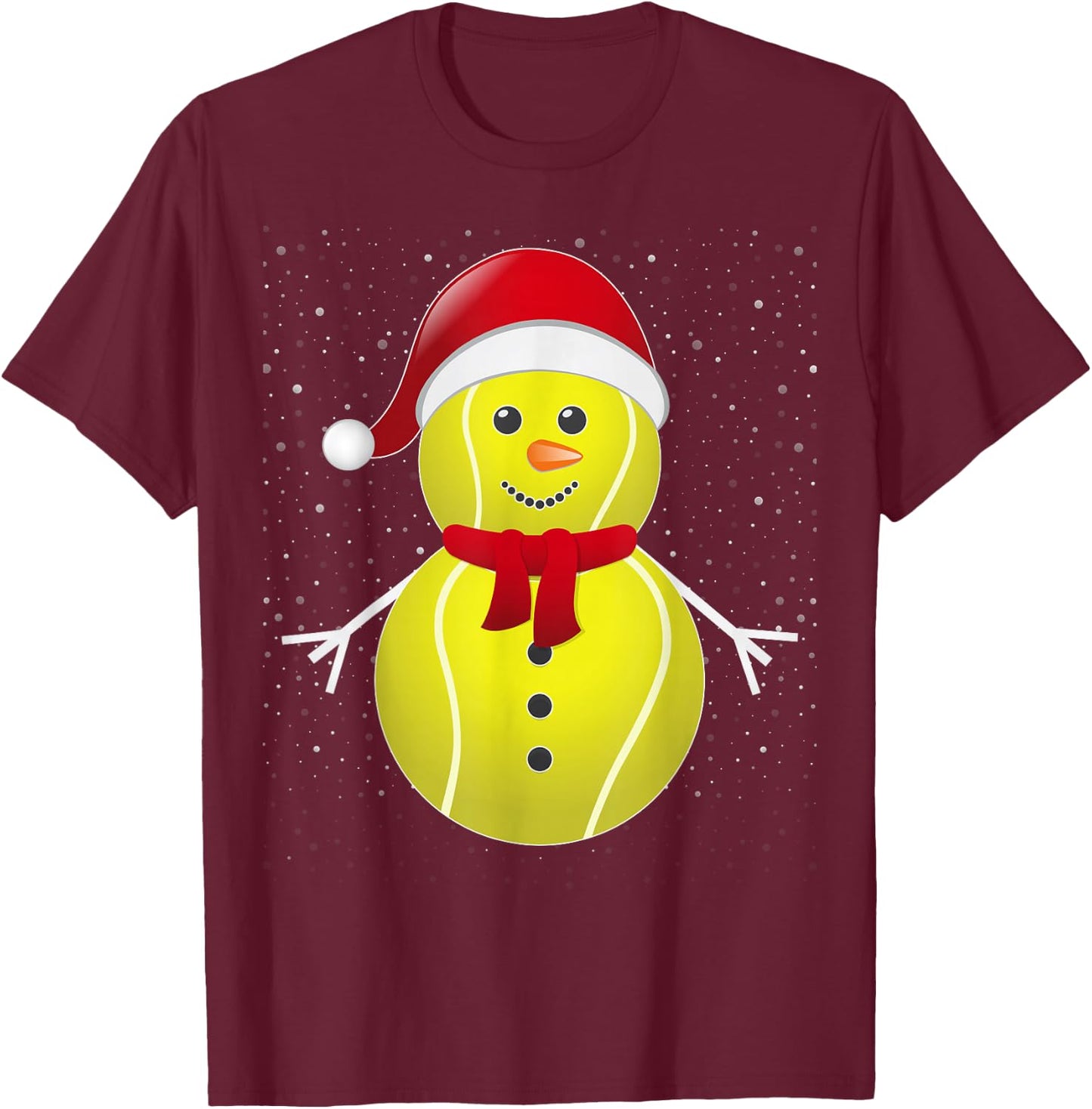 Tennis Ball Snowman Santa T-Shirt - T-Shirt | Maroon