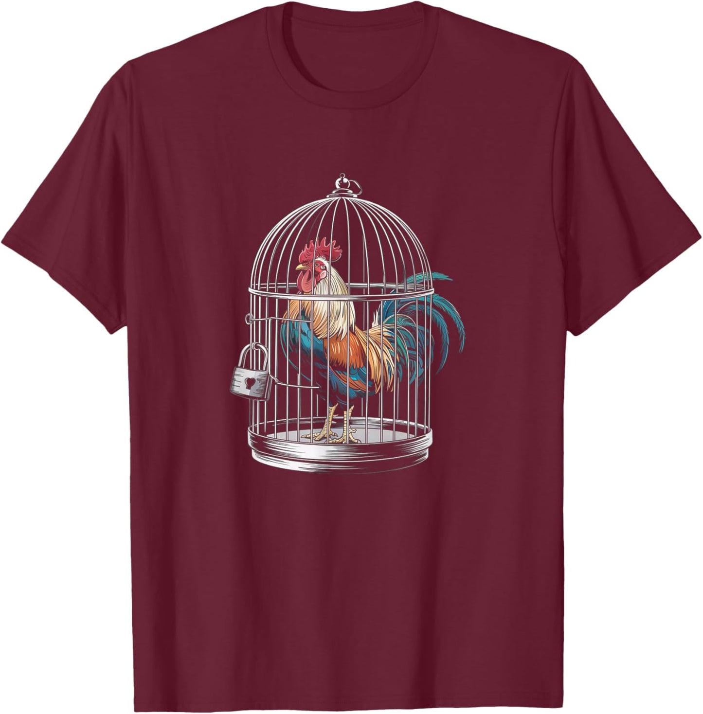 Caged Rooster T-Shirt - T-Shirt | Maroon