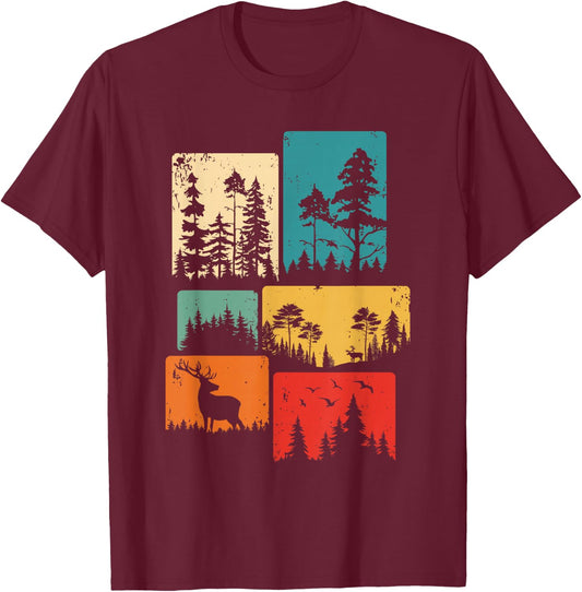Trees Wildlife Nature Outdoor Vintage Forest T-Shirt - T-Shirt | Maroon