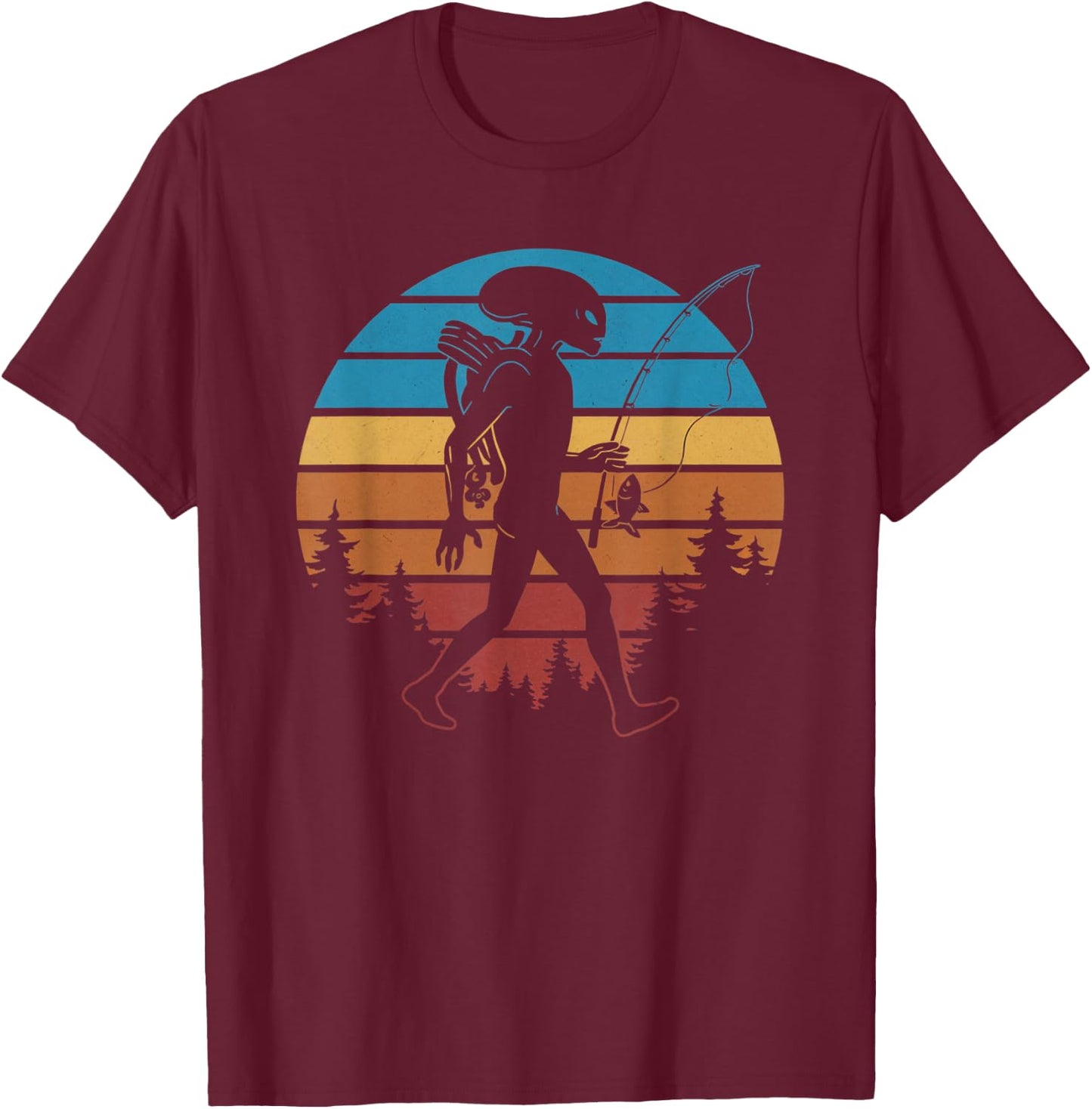 Aliens Fisherman Funny Sci-Fi Fishing UFO T-Shirt - T-Shirt | Maroon