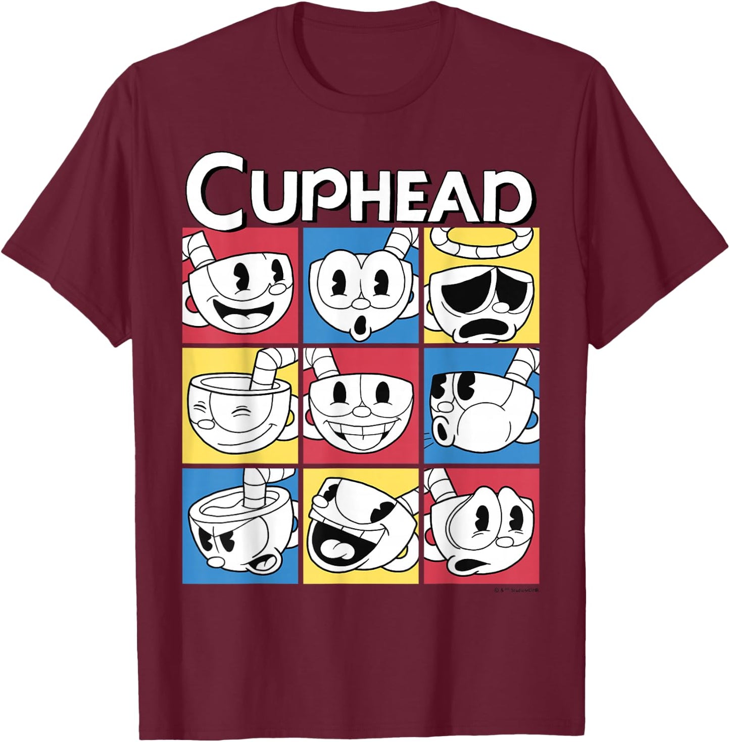 Cuphead Nine Squares of Different Emotions T-Shirt - T-Shirt | Maroon