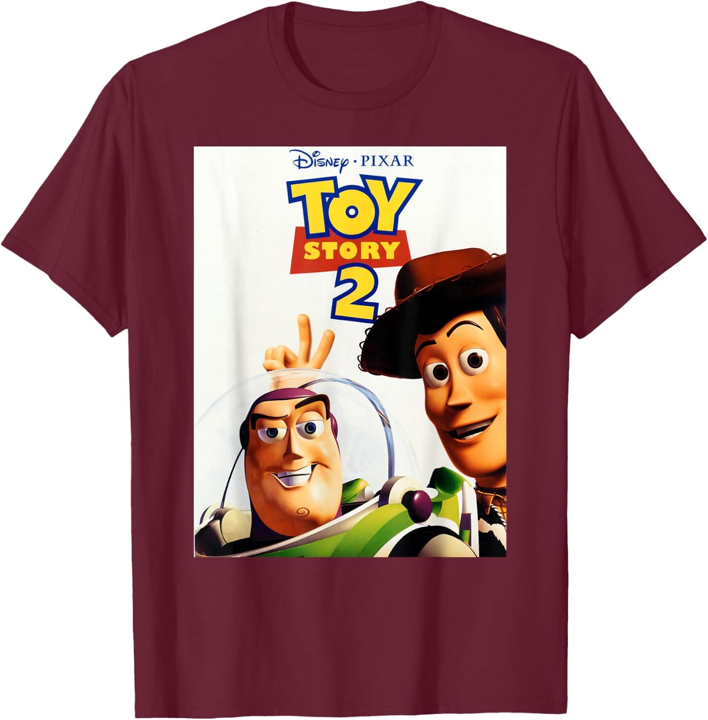 Disney Pixar Toy Story 2 Woody And Buzz Movie Poster T-Shirt - T-Shirt | Maroon