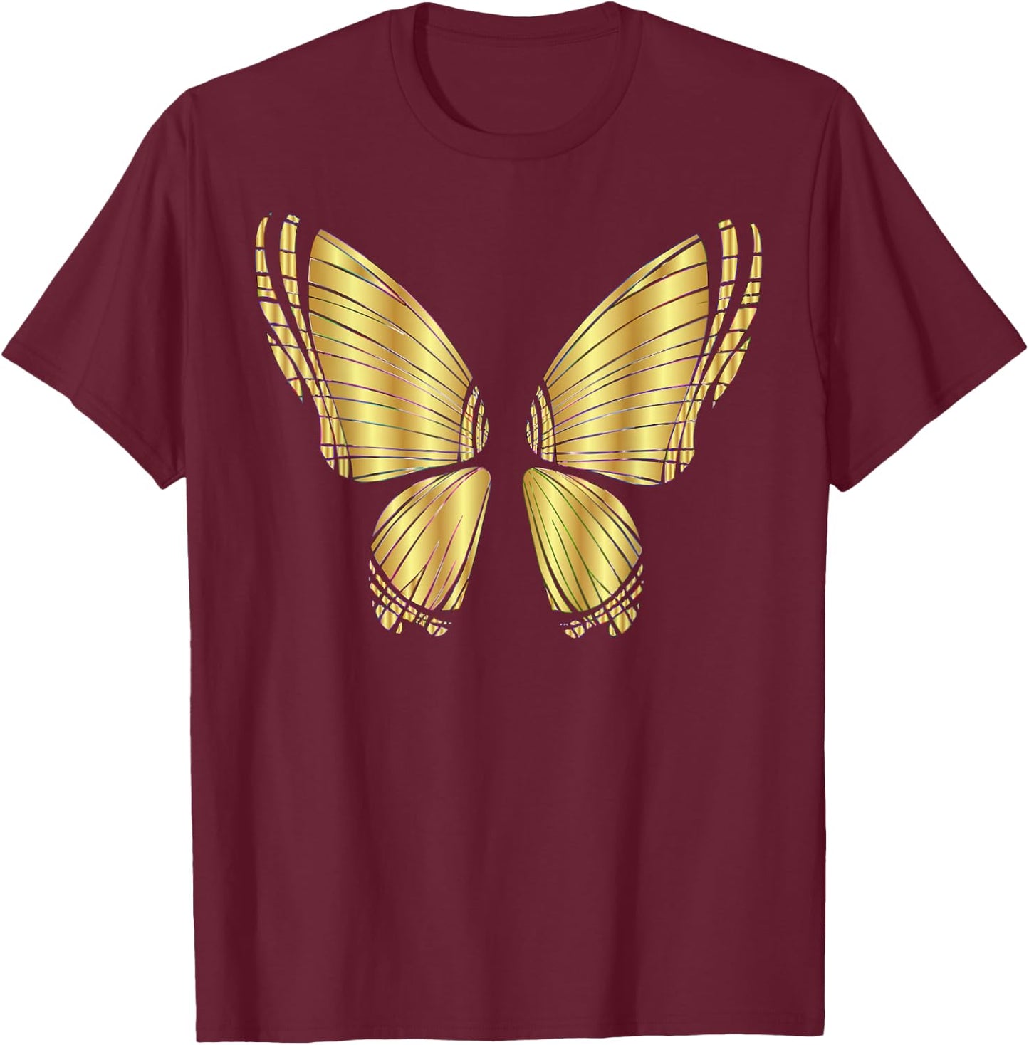 Metallic Gold Butterfly Garden Flying T-Shirt - T-Shirt | Maroon