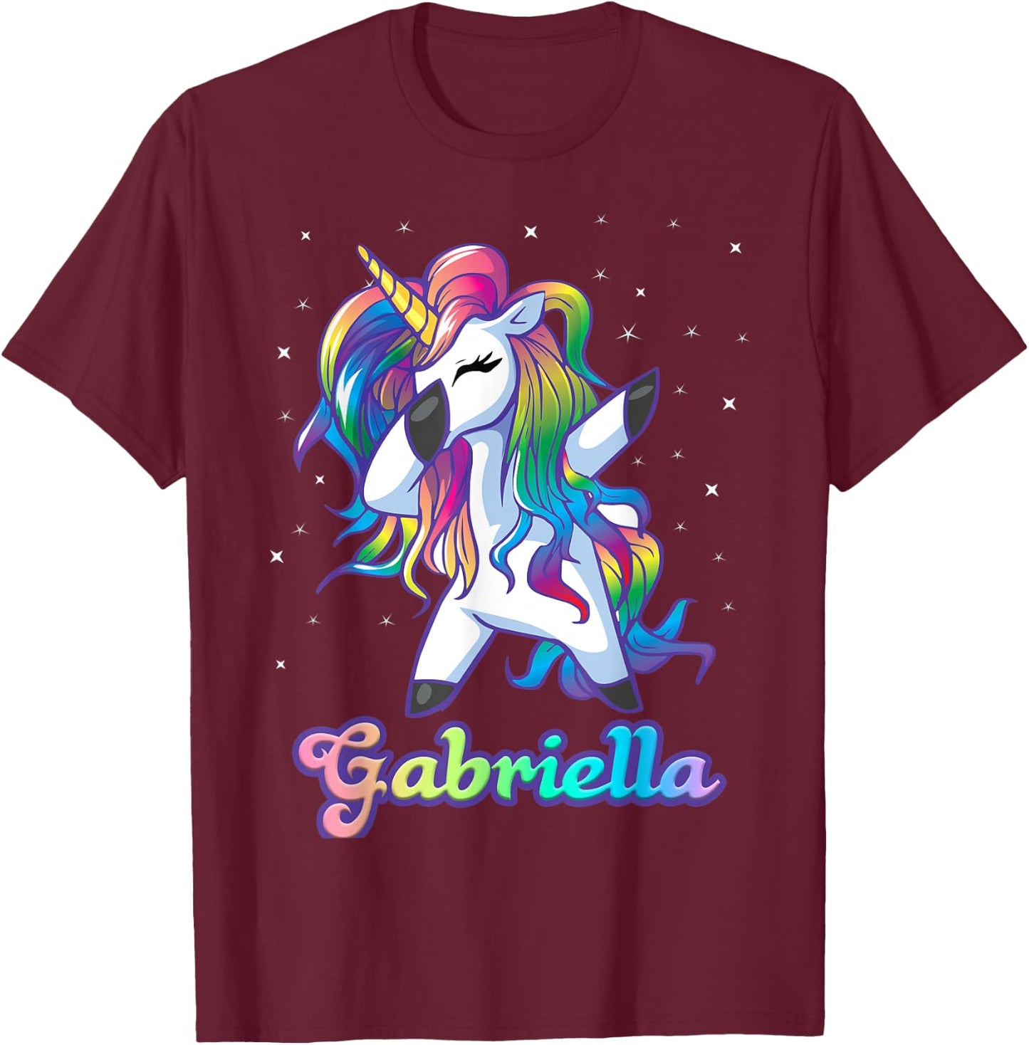 GABRIELLA Name Personalized Custom Rainbow Unicorn Dabbing T-Shirt - T-Shirt | Maroon