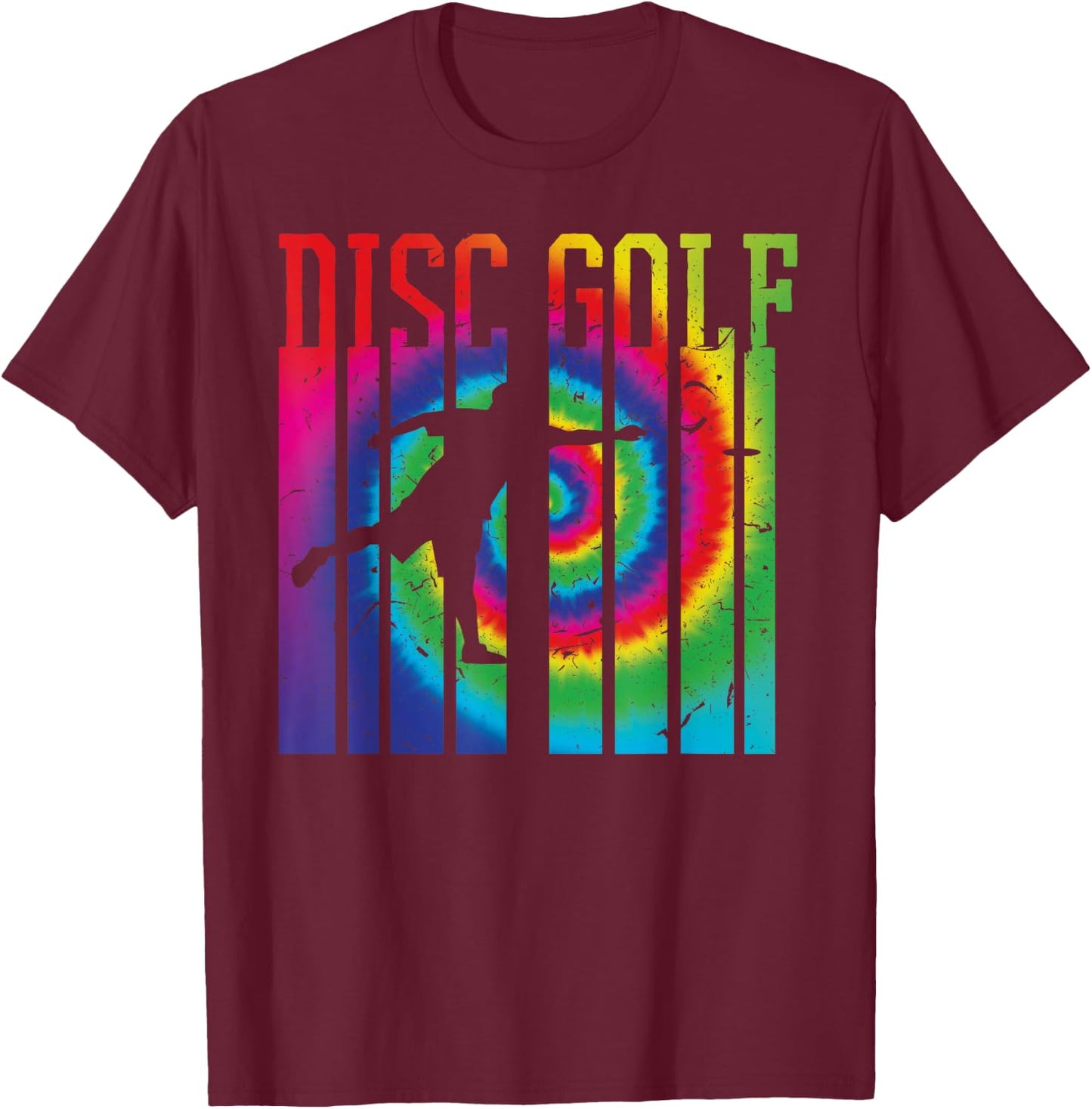 Retro Disc Golf Silhouette Shirt | Vintage Tie Dye Frisbee T-Shirt - T-Shirt | Maroon