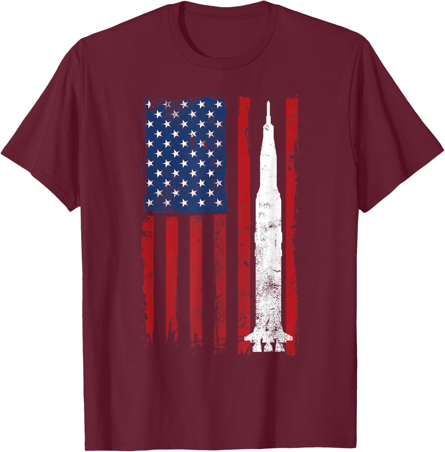 Apollo 11 Saturn V Flag Space Rocket Launch Vintage T-Shirt - T-Shirt | Maroon