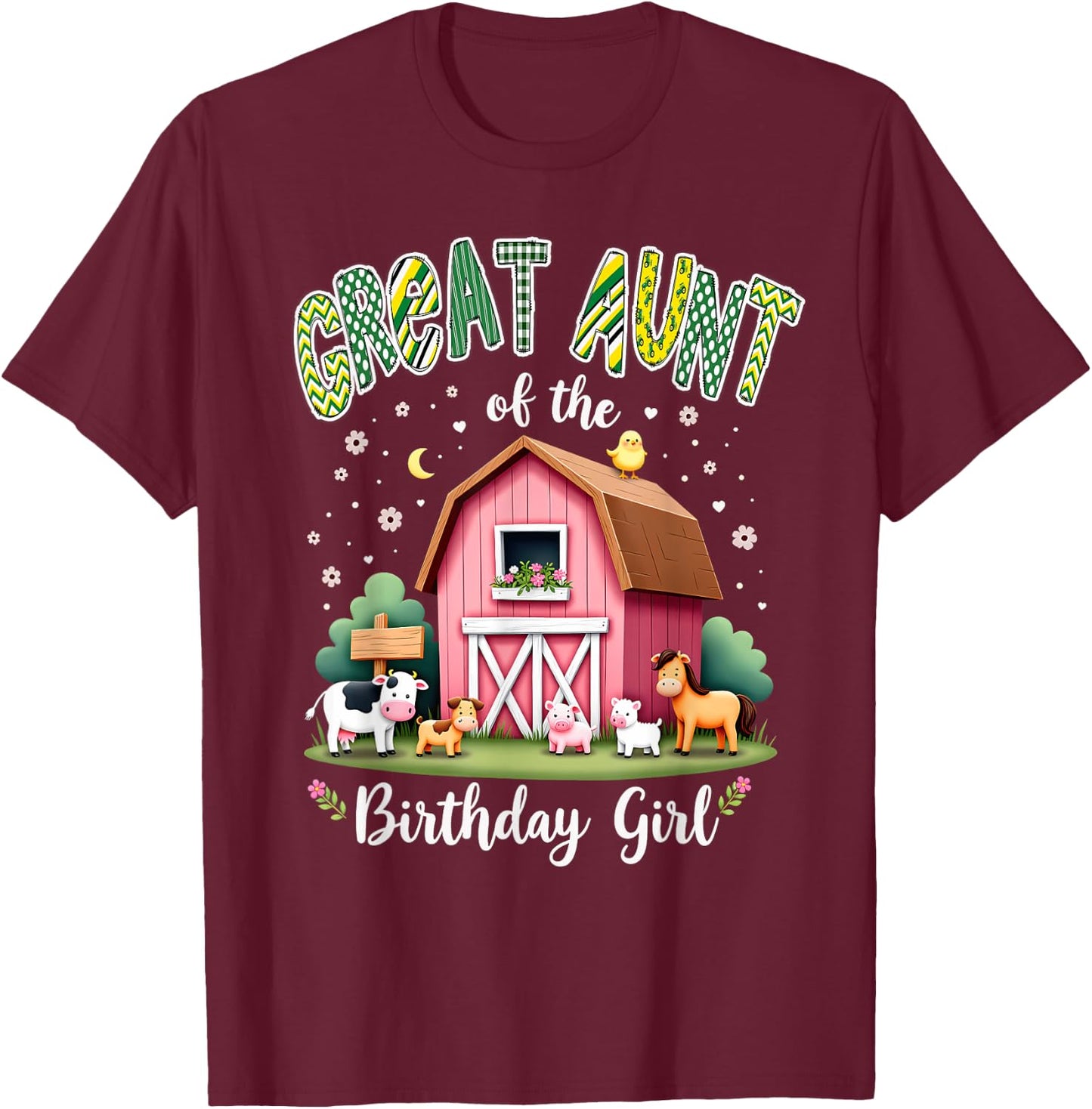 Barnyard Party Great Auntie Great Aunt Of The Birthday Girl T-Shirt - T-Shirt | Maroon