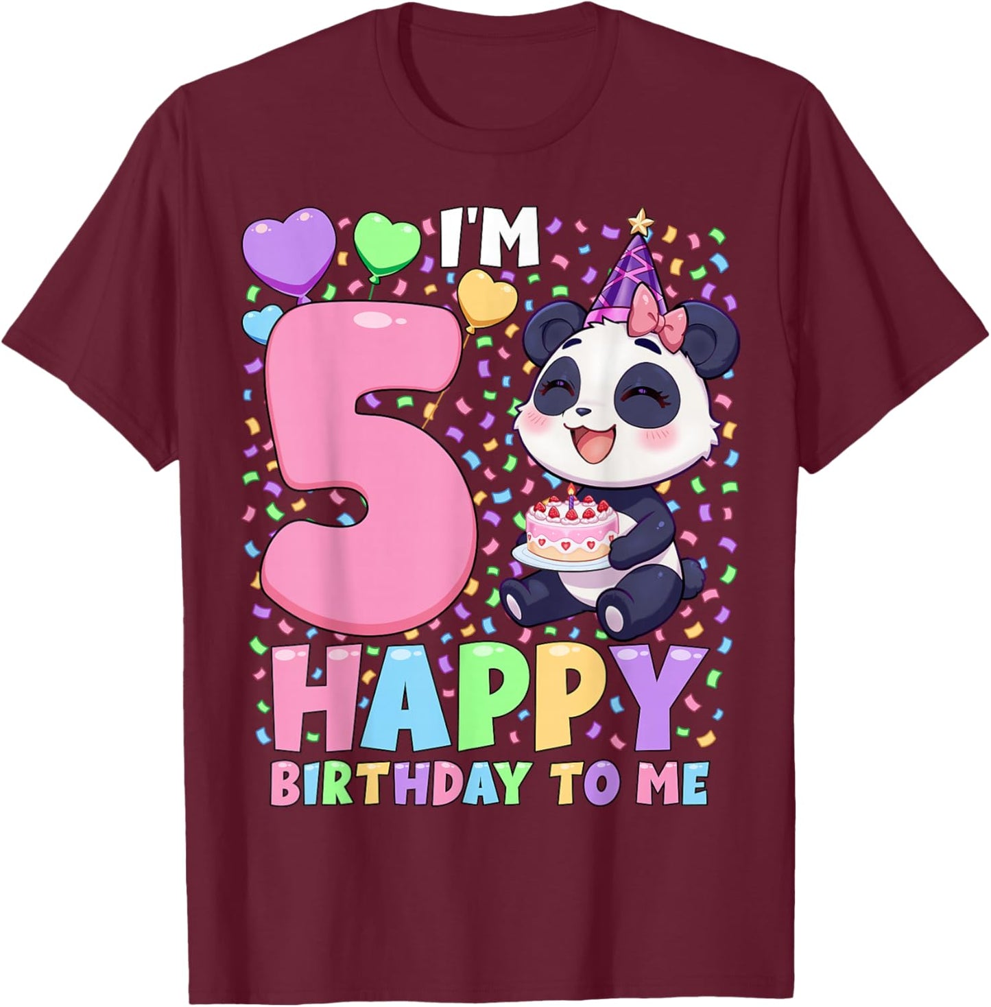 Panda Birthday Party Shirt | Girls 5th Birthday Panda T-Shirt - T-Shirt | Maroon