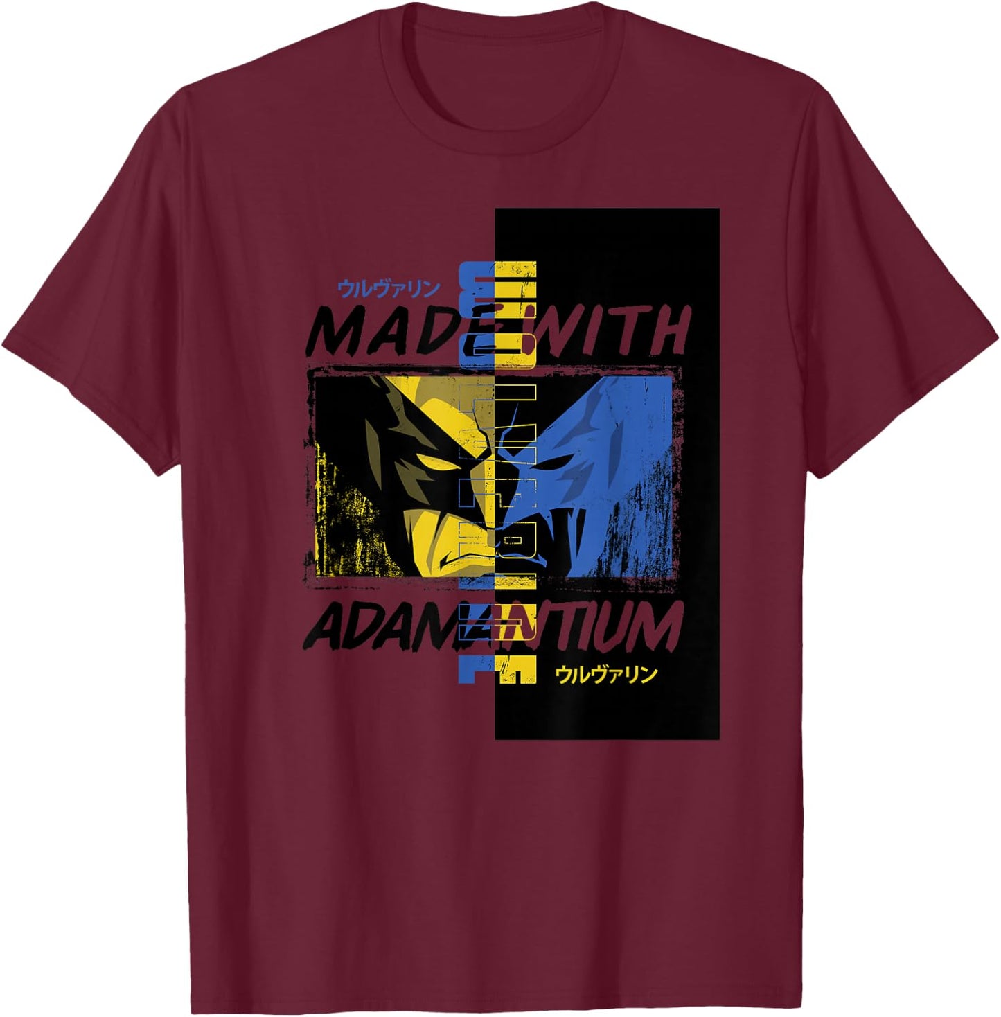 Marvel Wolverine Made With Adamantium Japanese Colour Block T-Shirt - T-Shirt | Maroon