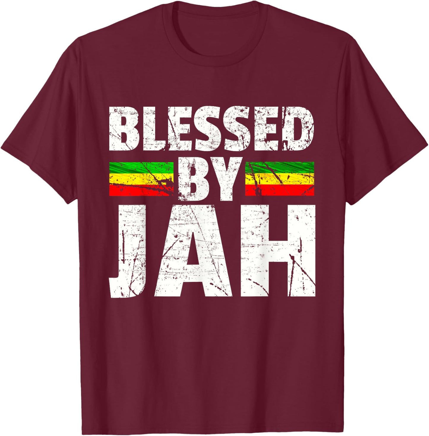 Blessed by Jah Rasta Reggae Gift Jah Bless T-Shirt - T-Shirt | Maroon