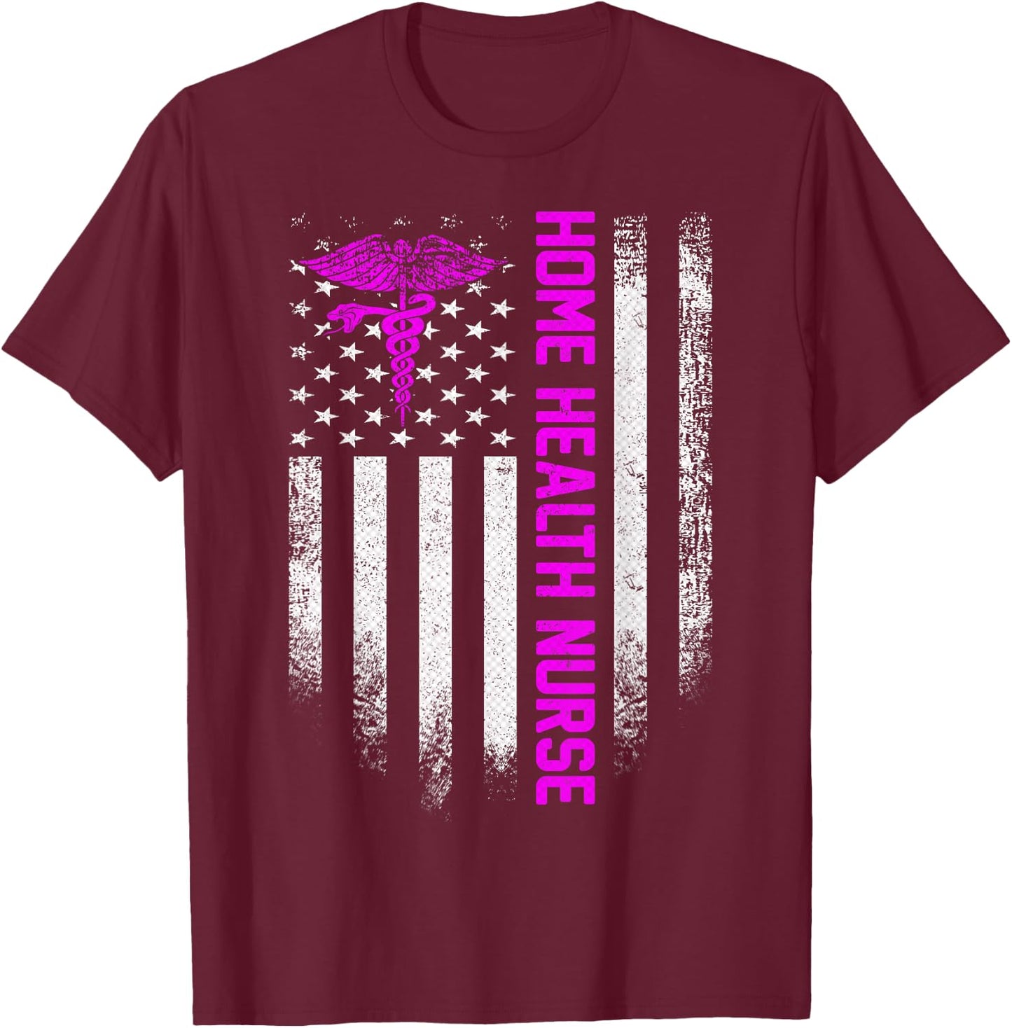 Vintage USA Home Health Nurse American Flag Patriotic Gift T-Shirt - T-Shirt | Maroon