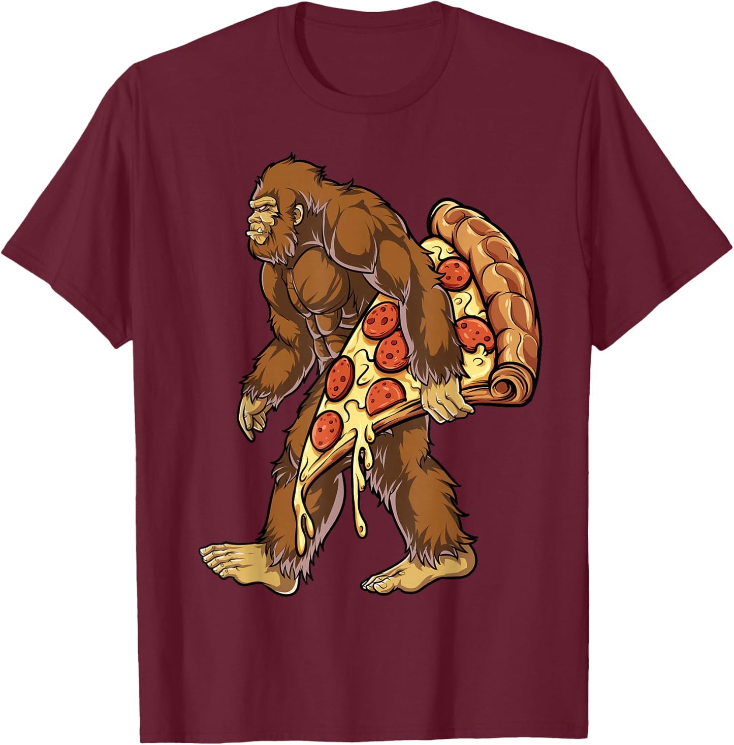 Bigfoot Pizza Funny Men Women Food Lovers Pepperoni T-Shirt - T-Shirt | Maroon