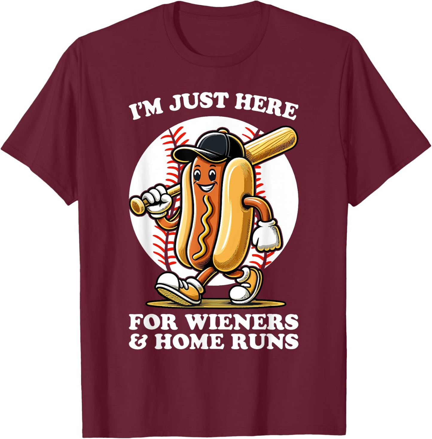 Funny Baseball Design Men Wieners & Home Runs T-Shirt - T-Shirt | Maroon