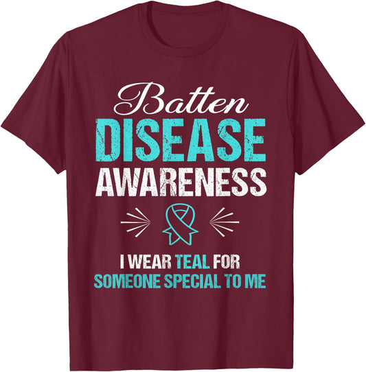 Batten Disease Awareness : I Wear Teal T-Shirt - T-Shirt | Maroon