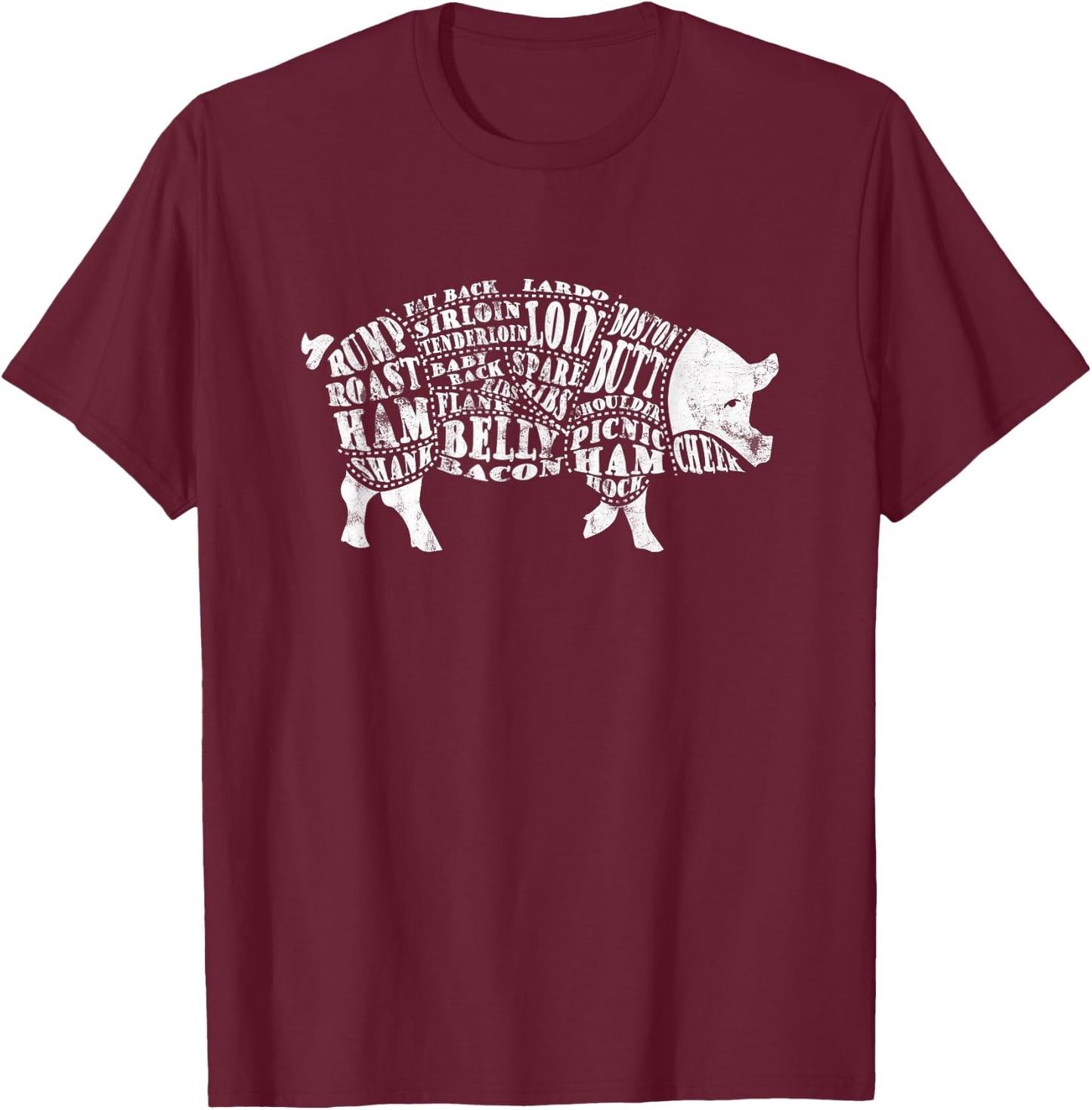 BBQ : Pig Cuts Barbecue and Grilling T-Shirt - T-Shirt | Maroon