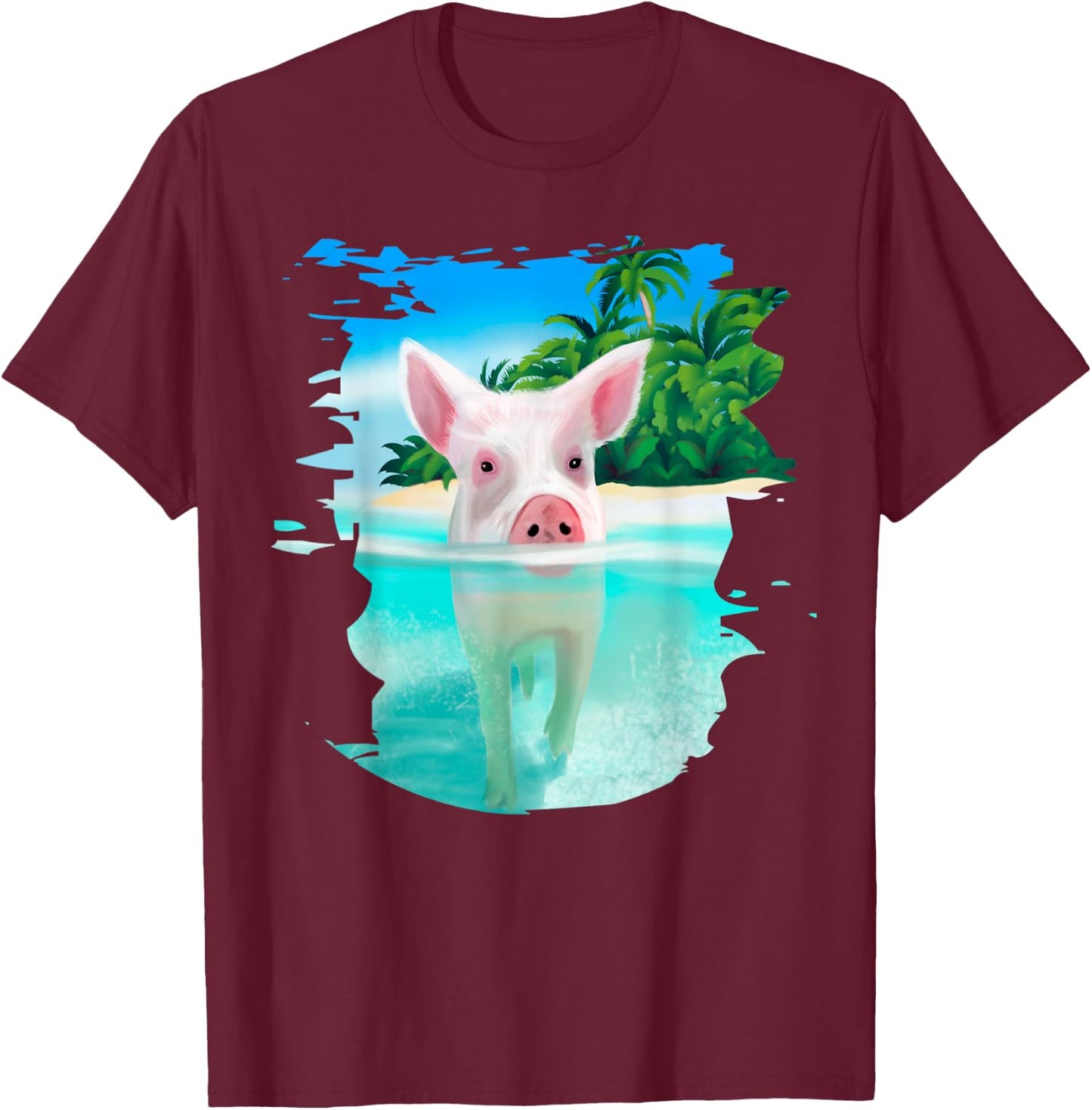 Bahamas Swimming Pigs Pig Swim Beach Holidays Shirt T-Shirt - T-Shirt | Maroon
