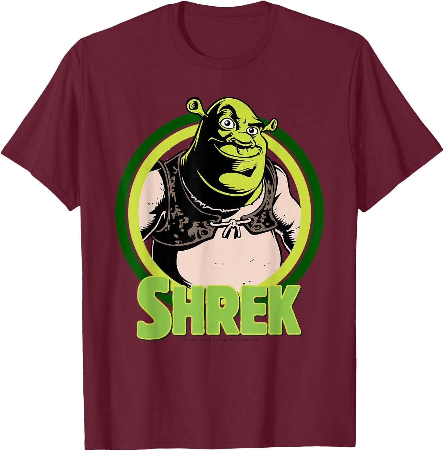 Shrek in Circles Cartoon Portrait Logo T-Shirt - T-Shirt | Maroon