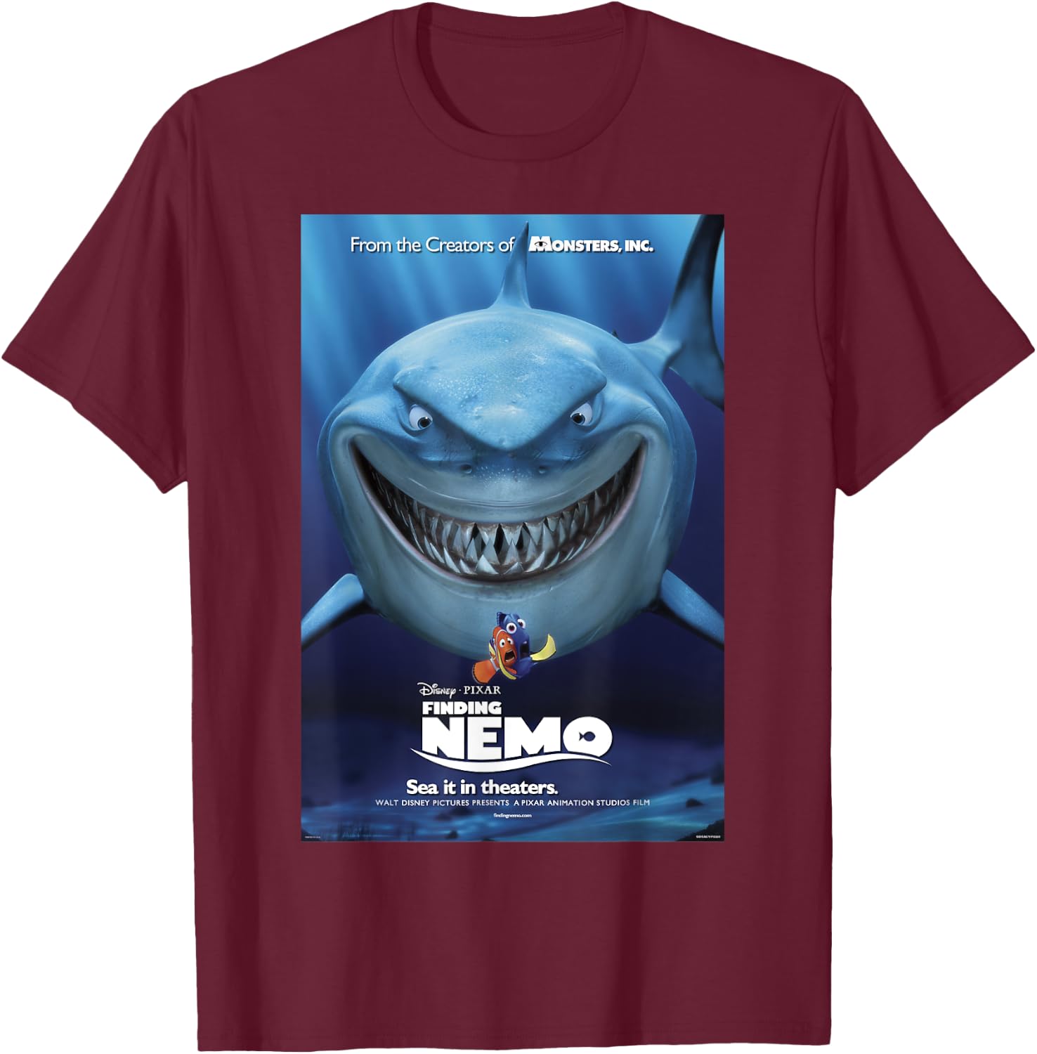 Disney Pixar Finding Nemo Bruce Poster T-Shirt - T-Shirt | Maroon