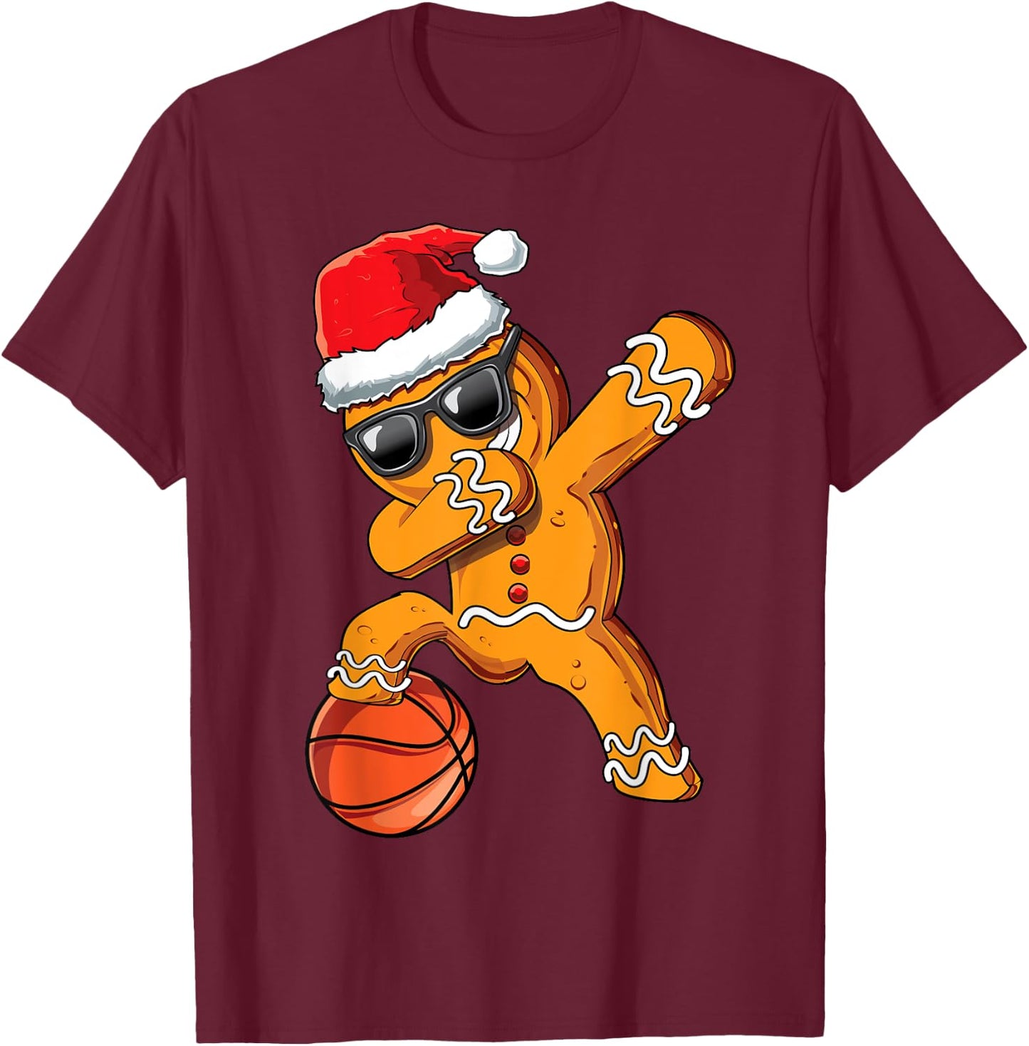 Christmas Dabbing Gingerbread Man Dab Cool Basketball Gift T-Shirt - T-Shirt | Maroon