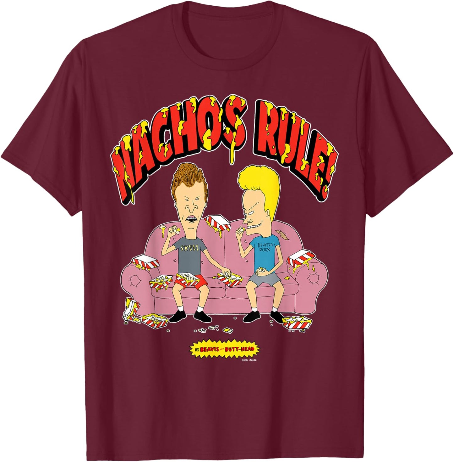 Beavis and Butt-Head Nachos Rule T-Shirt - T-Shirt | Maroon