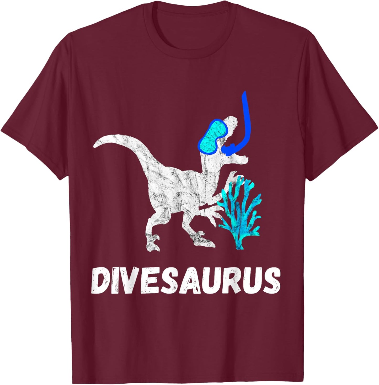 Scuba Diving Dinosaur Snorkel Dino Scuba Diver T-Rex T-Shirt - T-Shirt | Maroon