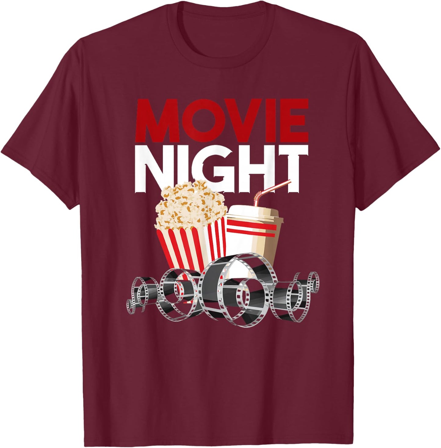 Movie Night Family Popcorn Apparel Gift T-Shirt - T-Shirt | Maroon